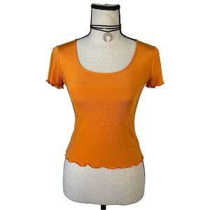 Moschino Mare Orange Sheer Mesh Lettuce Hem Top | Made in Italy